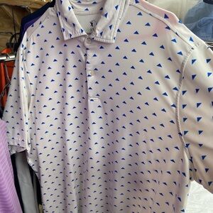 Fairway & Greene White Polo with Blue Triangle Pattern